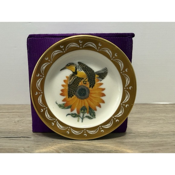 Other - State Birds Flowers Franklin MINI Plate Kansas Western Meadowlark Sunflower 3"